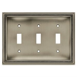 Beaded Triple Toggle Switch Wall Plate Brushed Satin Pewter